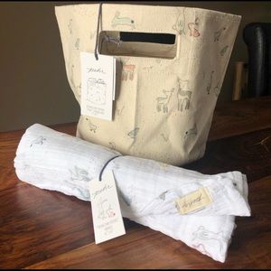 Pehr Cotton Baby Swaddle & Canvas Pint Basket